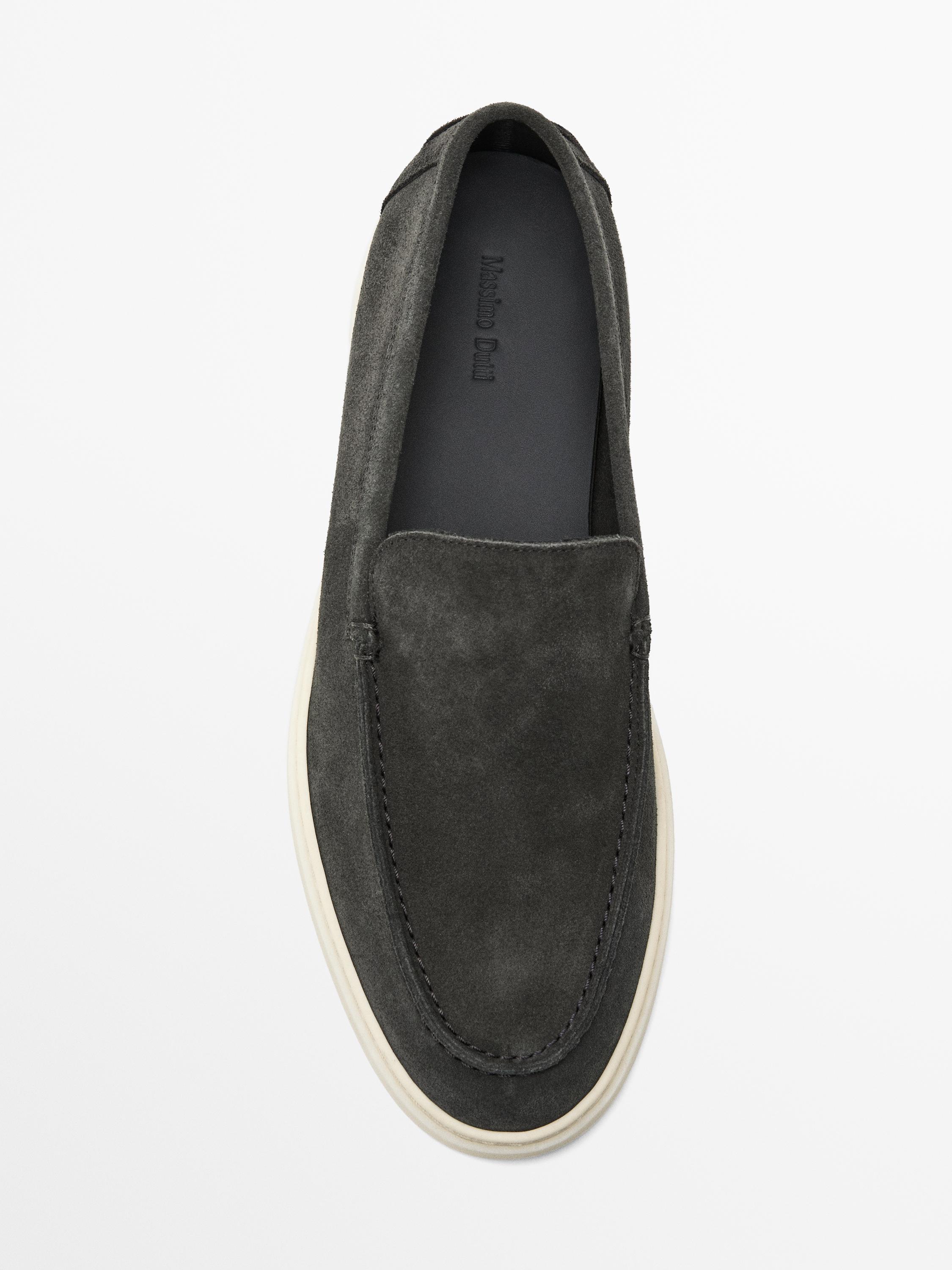 Split leather loafers with moc toe